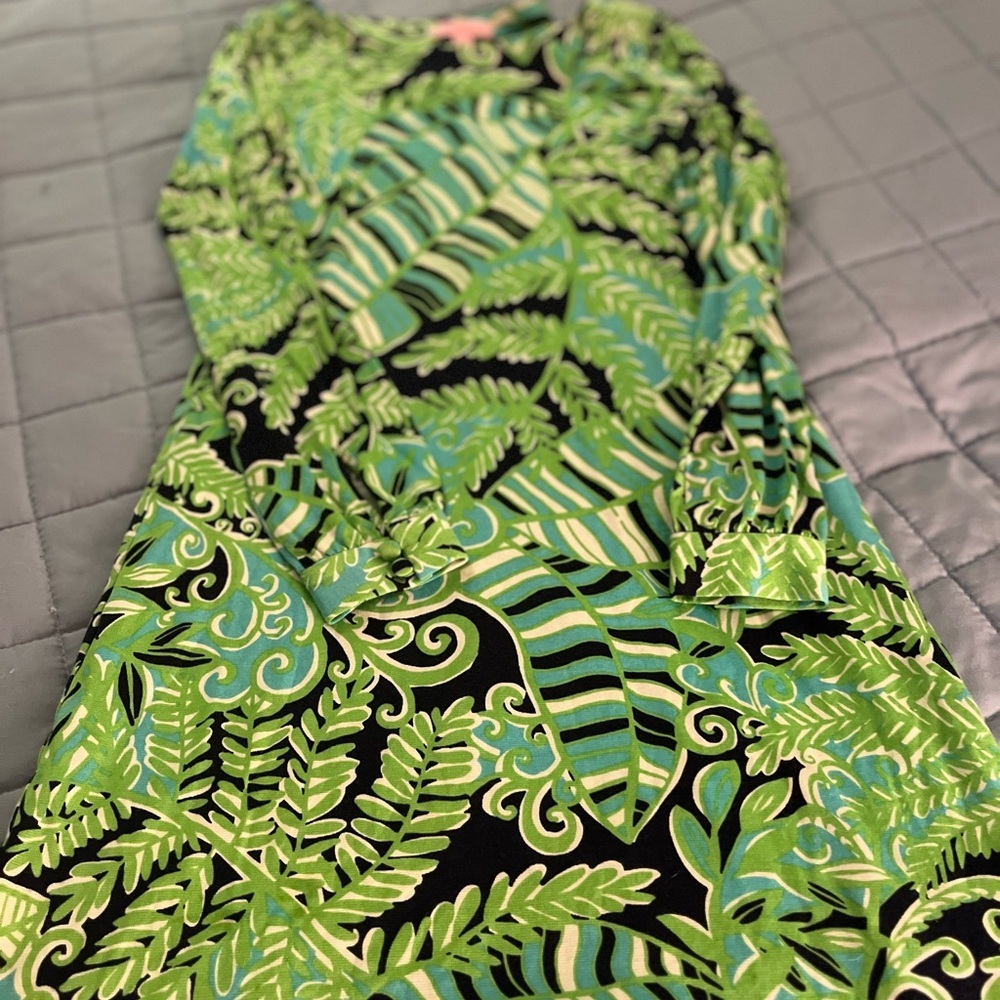 Lilly Pulitzer Vibrant Green and Black Leaf Dress Womens XS